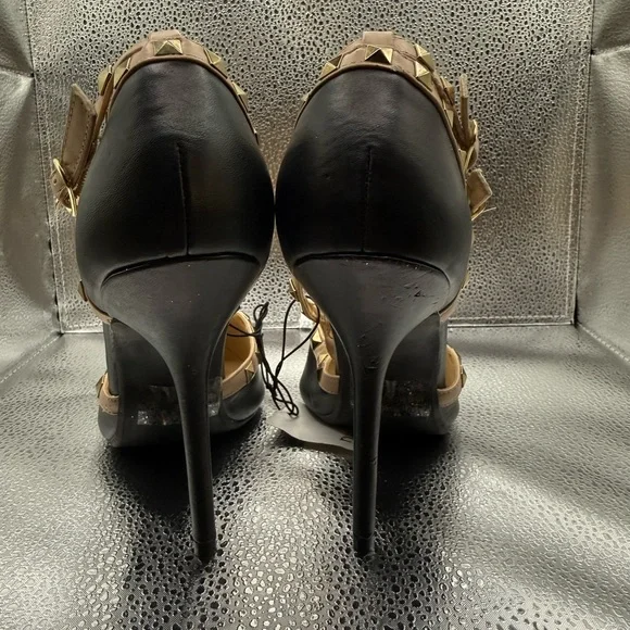 RUE 21 Black Women’s Pointed Stiletto Strap Heels with gold studs Size M (7-8) - Picture 4 of 11